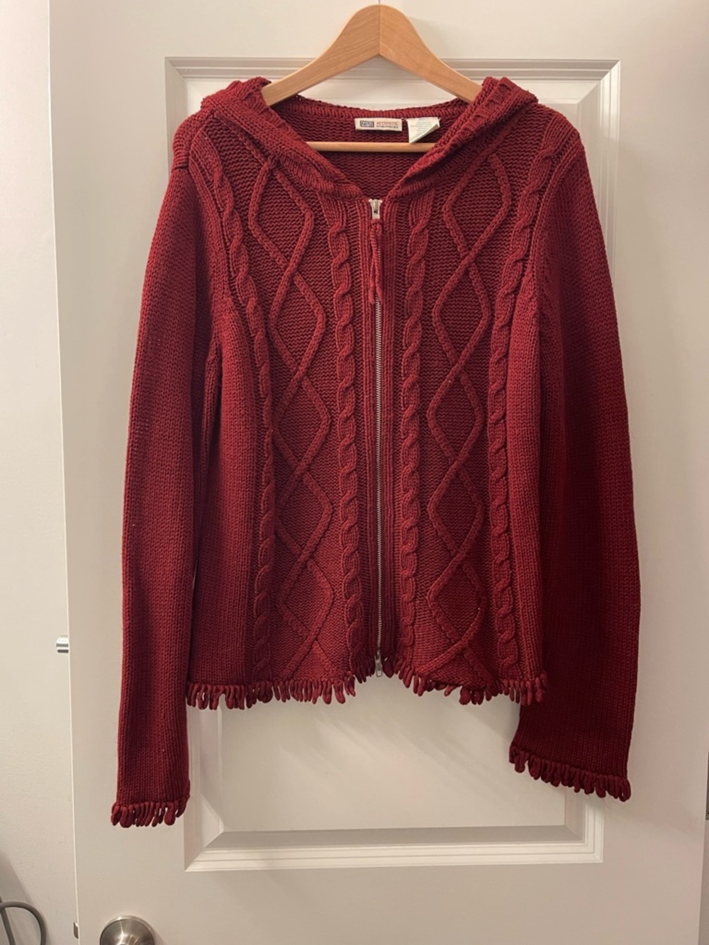 Faded Glory Red Cable-Knit Zip Hoodie Cardigan